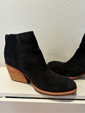 Kork-Ease Women's Black Suede Ankle Boot with Stacked Heel